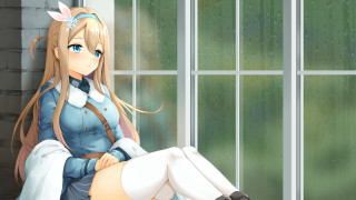 Girl rainy window sill blonde - a window sill in front free wallpaper