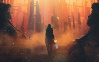 Dark room illuminated figure cyberpunk - anton fadeev free wallpaper