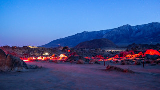 Desert rocks lights mountains night - bruce munro free wallpaper