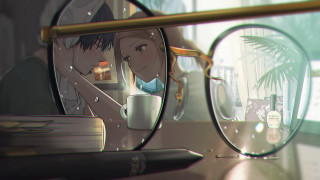 Romanticism man woman glasses book - atey ghailan free wallpaper