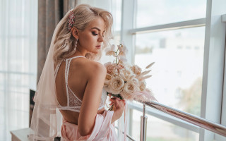 Wedding dress bouquet window romantic - a woman in a wedding dress holding free wallpaper