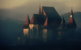 Castle clock tower foggy gothic - fog in the air free wallpaper