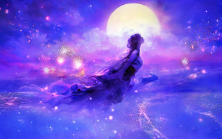 Woman dress fireworks moon aurora - firework free wallpaper