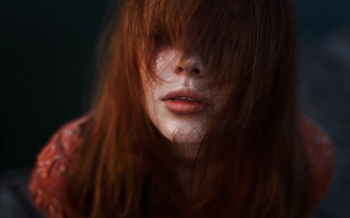 Red hair freckled serious portrait - expressionism free wallpaper