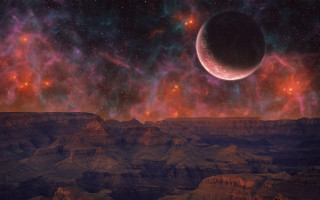 Moon mountain sky stars space - the sky above a mountain range free wallpaper