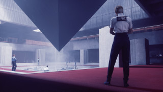 Futuristic man redcarpet blackandsuit woman - futurism free wallpaper