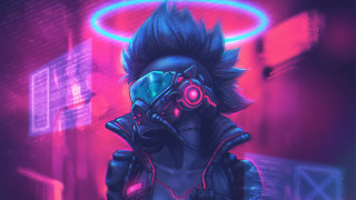 Man gasmask neoncircle retrofuturism cyberpunk - a man free wallpaper