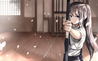 Girl long hair bow arrow 3 - long hair holding free wallpaper