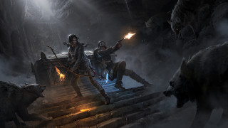 Stairway people torches bear fire - a stairway free wallpaper