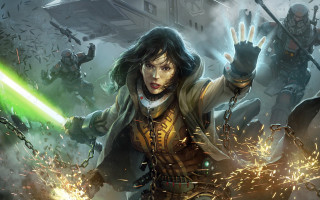 Woman green lightsaber star wars - fantasy art free wallpaper