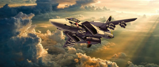 Fighter jet clouds sunset explosion - cloudy free wallpaper
