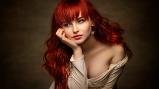 Red haired woman portrait bandages - her cheek free wallpaper