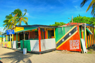 Colorful shack beach palm sky - the beach next free wallpaper
