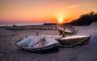 Boats beach sunset fence tree - sunset free wallpaper