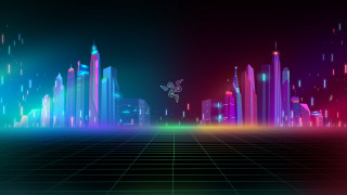 Futuristic city neon lights grid - neon free wallpaper