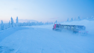 Truck snowy woods mountain sky - a truck free wallpaper