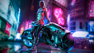 Cyberpunk motorcycle night neon urban - beeple free wallpaper