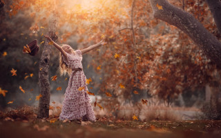 Forest autumn leaves woman dress - artur tarnowski free wallpaper