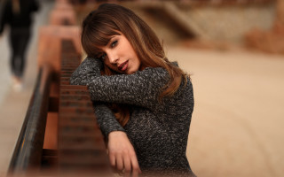 Woman leaning bench serious brown - serious free wallpaper for desktop