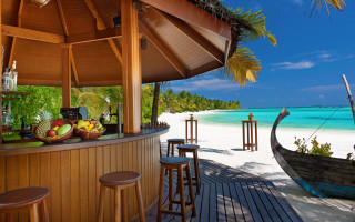 Beach boat bar stools scenery - a bar free wallpaper