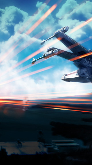 Jet cloudy sky red white - matte painting free wallpaper