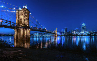 Bridge river city night lights 24 - a reflection free wallpaper