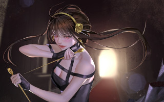 Woman sword black dress gold - splash art free wallpaper for desktop