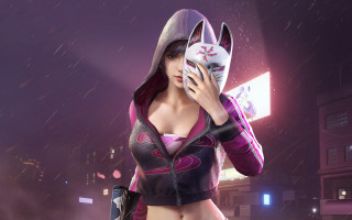 Purple hoodie catmask night rain - character art free wallpaper