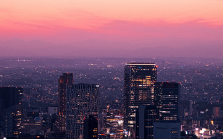 City skyline pink sky aurora - a few building free wallpaper
