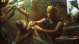 Weird headpiece hairdress cyberpunk dystopian - scissors free wallpaper