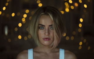 Blonde blue eyed woman portrait 3 - soft free wallpaper