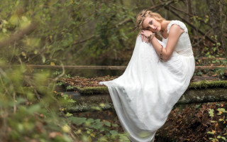 Woman white dress bridge woods - elinor proby adams free wallpaper