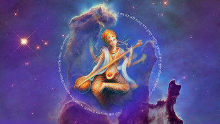 Woman guitar starry sky aurora - a painting of a woman free wallpaper