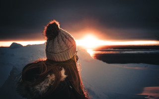 Woman hat snow sunset mountains - sunset time free wallpaper