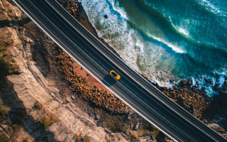Ocean road yellow car cinematic - a road next free wallpaper