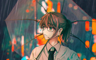 Rainy manga woman umbrella brown - an umbrella in the rain free wallpaper