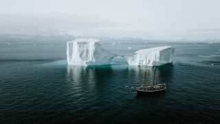 Boat icebergs ocean sky ecological - ecological art free wallpaper