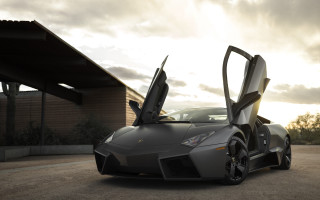 Grey sports car open doors - matte finish free wallpaper