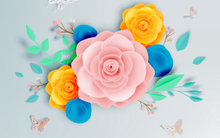 Paper cut flower butterflies blue - overhead free wallpaper