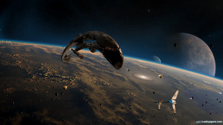 Space station planet shuttle background - over a planet free wallpaper