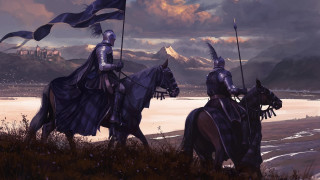 Knights horses flags mountains cloudy - darek zabrocki free wallpaper