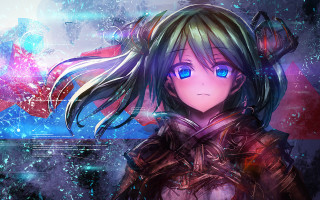 Anime armor blueeyes longhair starrysky - holography free wallpaper