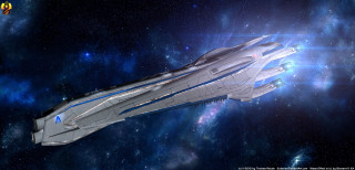Futuristic space ship flying stars - a blue light free wallpaper