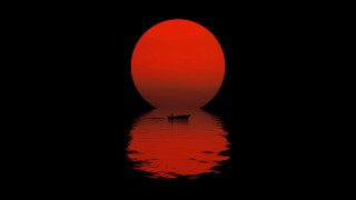 Boat sunset red moon reflection - sunset time free wallpaper