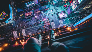Person ledge looking city night - filip hodas free wallpaper