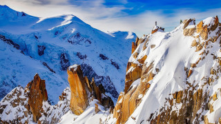 Snowy mountain range clouds blue 3 - a blue sky free wallpaper