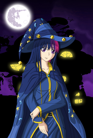 Woman blue costume hat stars - anime visual free wallpaper