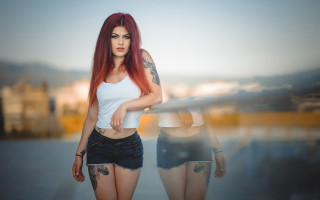 Red hair tattoos beach portrait - a woman free wallpaper