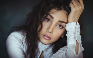 Woman longhair white shirt portrait 6 - a woman free wallpaper
