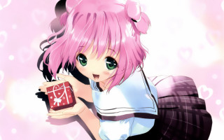 Ayako pinkhair redbox bow schoolgirl - a red box free wallpaper